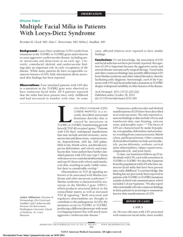 Multiple Facial Milia in Patients with Loeys-Dietz Syndrome