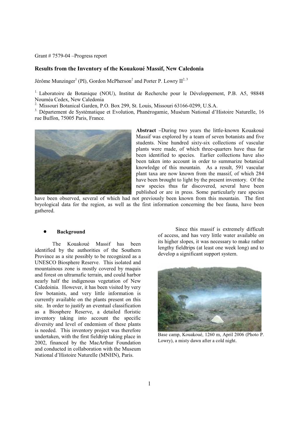 1 Results from the Inventory of the Kouakoué Massif, New Caledonia