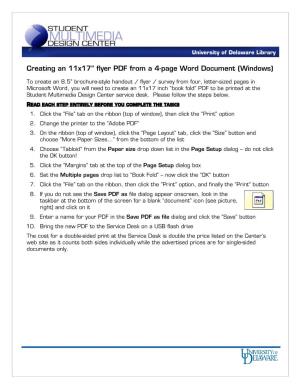Creating an 11X17” Flyer PDF from a 4-Page Word Document (Windows)
