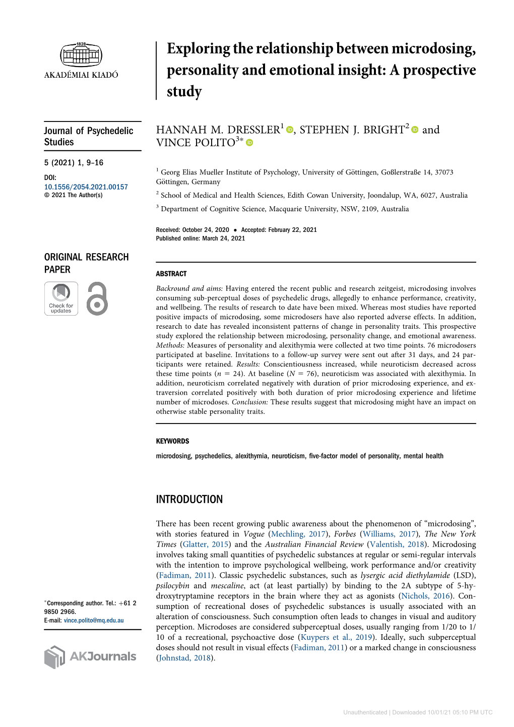 Exploring the Relationship Between Microdosing, Personality and Emotional Insight: a Prospective Study