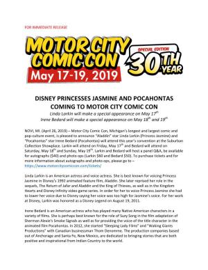 Disney Princesses Jasmine and Pocahontas Coming to Motor City