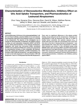 Characterization of Stereoselective Metabolism, Inhibitory Effect on Uric Acid Uptake Transporters, and Pharmacokinetics of Lesinurad Atropisomers