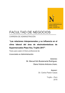 “Las Relaciones Interpersonales Y Su Influencia En El Clima Laboral Del Área De Electrodomésticos De