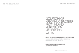 Isolation of Halophilic Bacteria from Inland Petroleum- Producing Wells