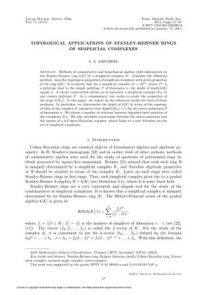 Topological Applications of Stanley-Reisner Rings of Simplicial Complexes
