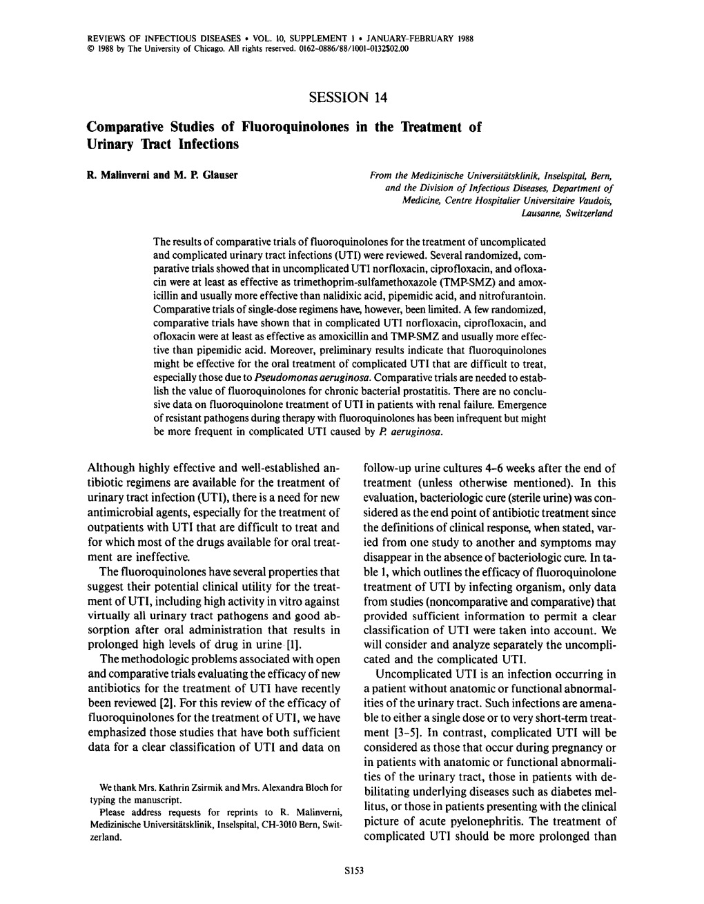 SESSION 14 Comparative Studies of Fluoroquinolones in the Treatment of Urinary Tract Infections