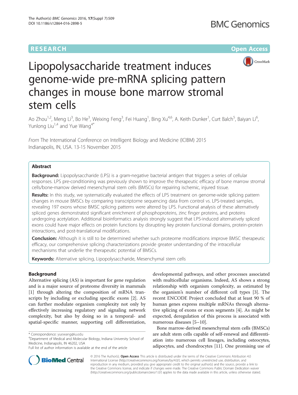 Lipopolysaccharide Treatment Induces Genome-Wide Pre-Mrna Splicing