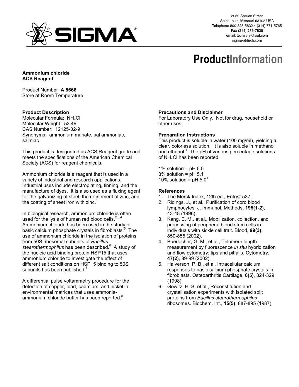 Ammonium Chloride ACS Reagent