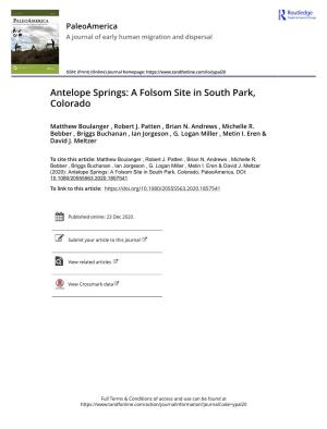 Antelope Springs: a Folsom Site in South Park, Colorado