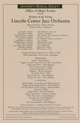 Lincoln Center Jazz Orchestra Marcus Roberts, Music Director Robert Sadin, Conductor