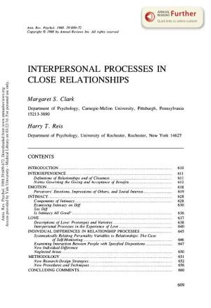 Interpersonal Processes in Close Relationships