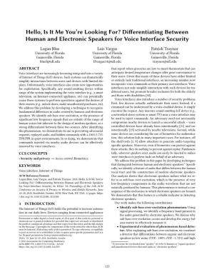 Differentiating Between Human and Electronic Speakers for Voice Interface Security