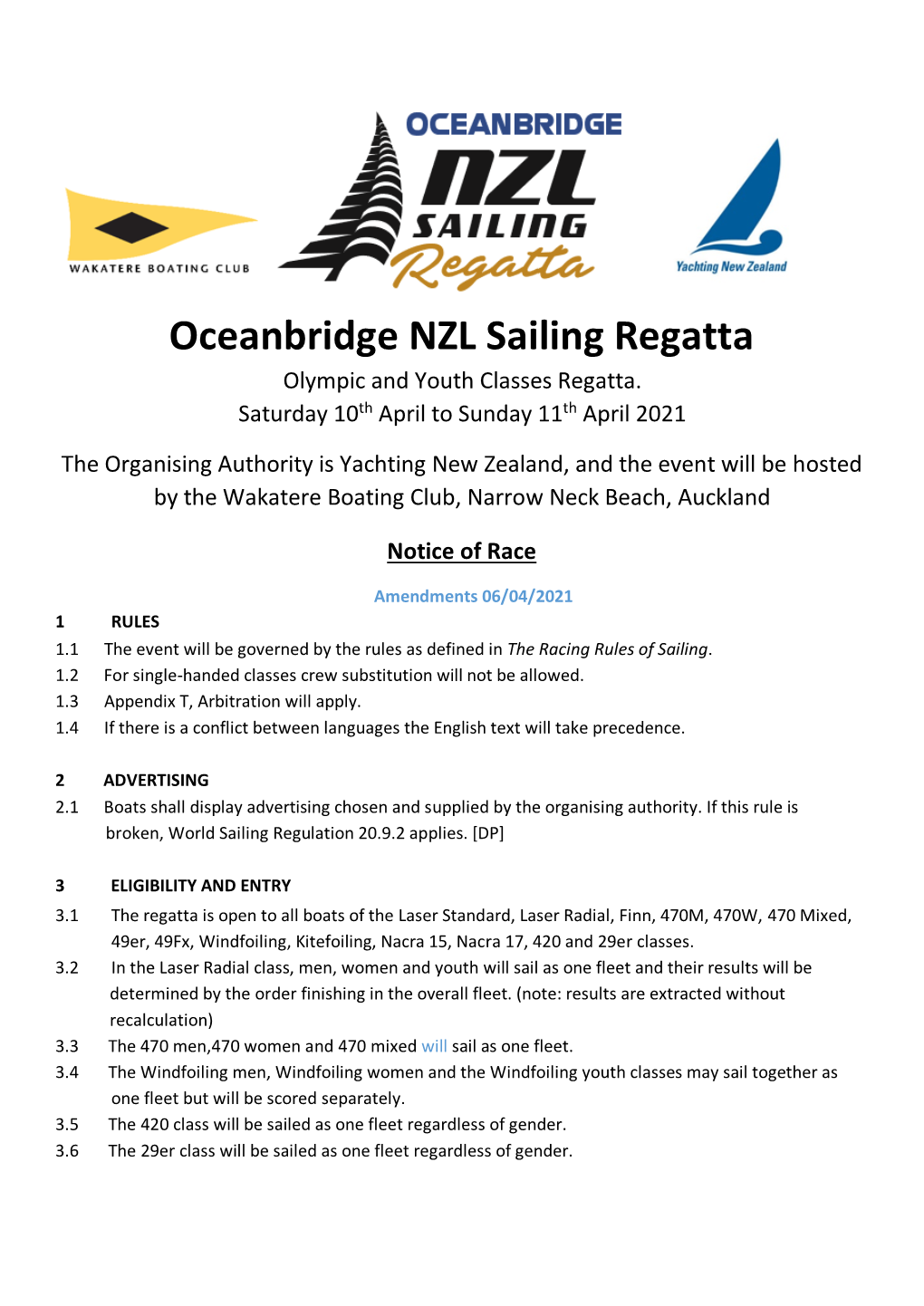 Oceanbridge NZL Sailing Regatta Olympic and Youth Classes Regatta