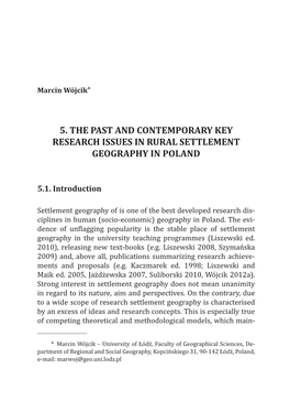 5. the Past and Contemporary Key Research Issues in Rural Settlement Geography in Poland