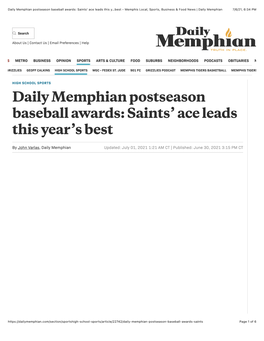 Daily Memphian Postseason Baseball Awards: Saints' Ace Leads This Year's