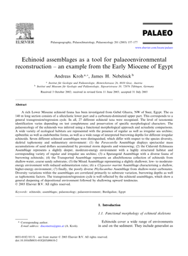 Echinoid Assemblages As a Tool for Palaeoenvironmental Reconstruction ^ an Example from the Early Miocene of Egypt