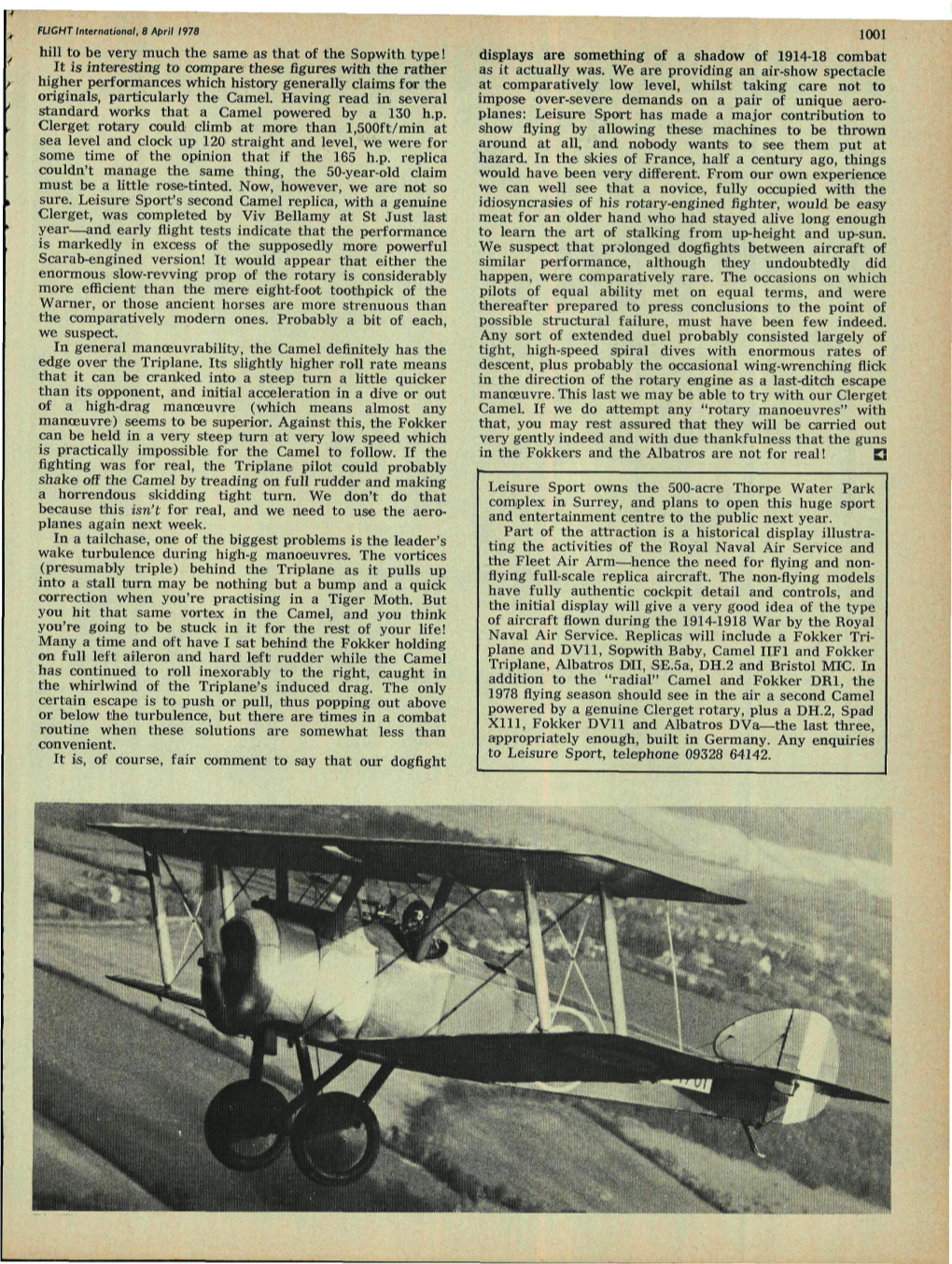 Hill to Be Very Much the Same As That of the Sopwith Type! It Is Interesting to Compare These Figures with the Rather Higher