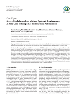 Case Report Severe Rhabdomyolysis Without Systemic Involvement: a Rare Case of Idiopathic Eosinophilic Polymyositis