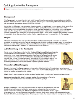 Quick Guide to the Ramayana