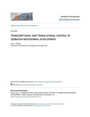 Transcriptional and Translational Control of Zebrafish Mesodermal Development