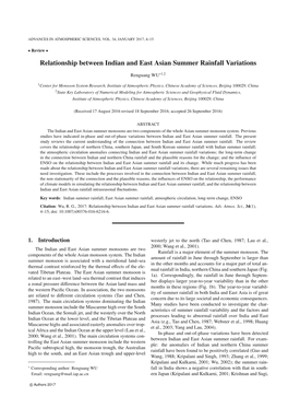 Relationship Between Indian and East Asian Summer Rainfall Variations