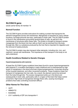 SLC39A14 Gene Solute Carrier Family 39 Member 14