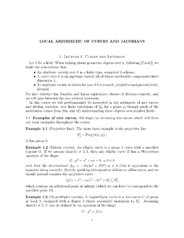 1. Lecture 1: Curves and Jacobians Let K Be a Eld