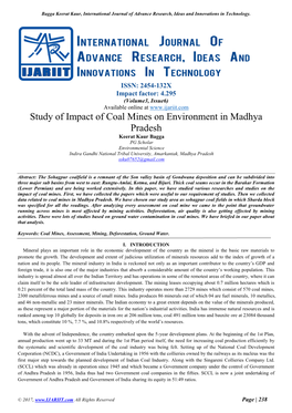 Study of Impact of Coal Mines on Environment in Madhya Pradesh