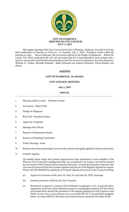 Minutes of City Council July 2, 2019