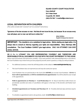 LEGAL SEPARATION with CHILDREN (This Outline Includes Both “Contested” and “Un-Contested” Instructions.)