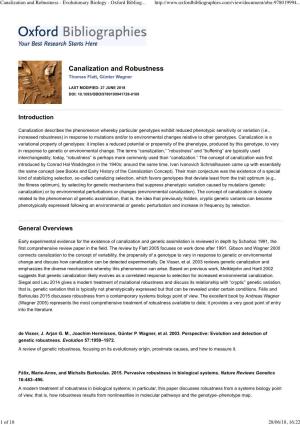 Canalization and Robustness - Evolutionary Biology - Oxford Bibliog
