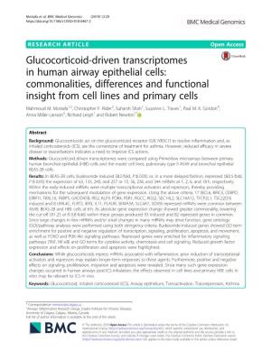 Glucocorticoid-Driven Transcriptomes in Human Airway Epithelial Cells: Commonalities, Differences and Functional Insight from Cell Lines and Primary Cells Mahmoud M