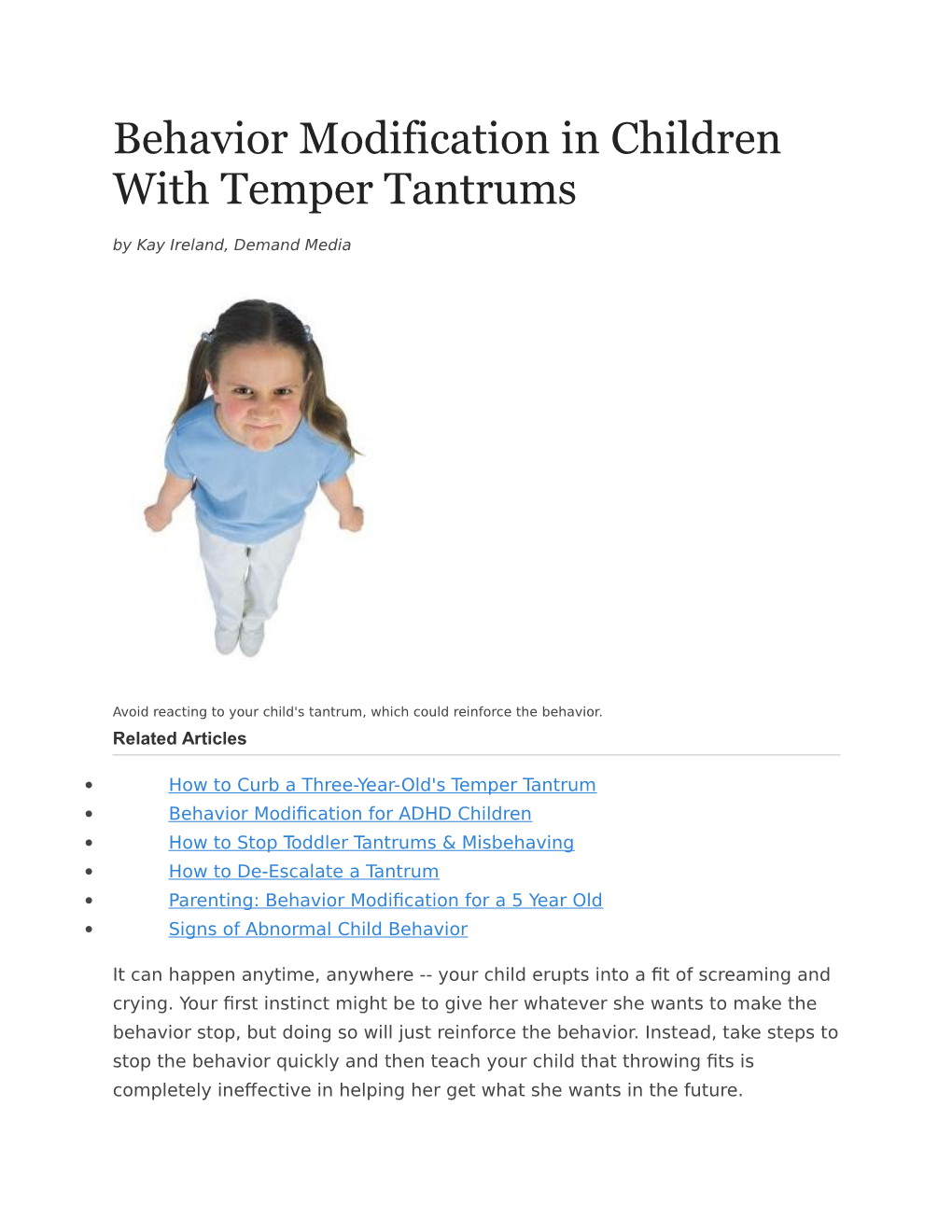 Behavior Modification in Children with Temper Tantrums