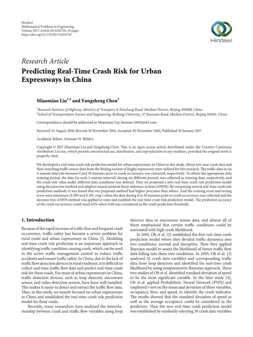 Research Article Predicting Real-Time Crash Risk for Urban Expressways in China