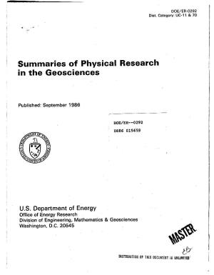 Summaries of Physical Research in the Geosciences
