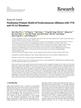 Research Article Nonhuman Primate Model of Oculocutaneous Albinism with TYR and OCA2 Mutations