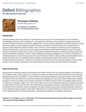 Phenotypic Plasticity - Evolutionary Biology - Oxford Bibliographies 12/1/17, 7�50 AM