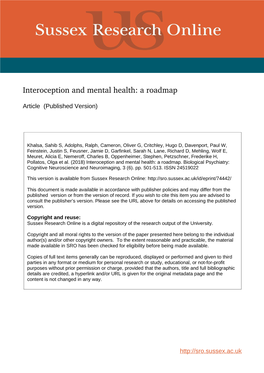 Interoception and Mental Health: a Roadmap