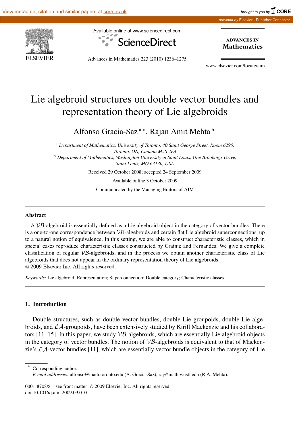 Lie Algebroid Structures on Double Vector Bundles and Representation Theory of Lie Algebroids