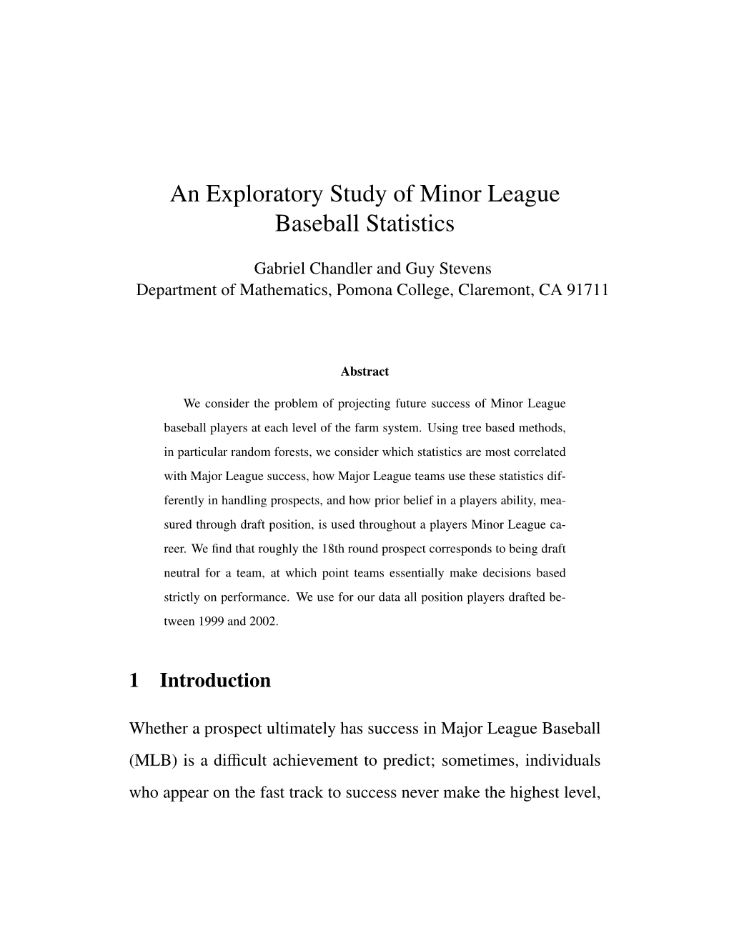 An Exploratory Study of Minor League Baseball Statistics