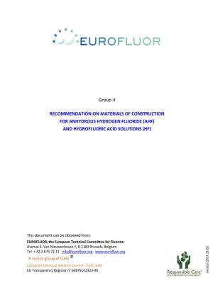 Materials of Construction for Anhydrous Hydrogen Fluoride (Ahf) and Hydrofluoric Acid Solutions (Hf)