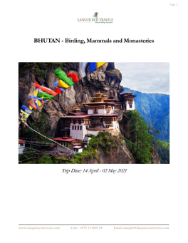 BHUTAN - Birding, Mammals and Monasteries