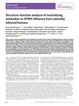 Structure–Function Analysis of Neutralizing Antibodies to H7N9 Influenza from Naturally Infected Humans