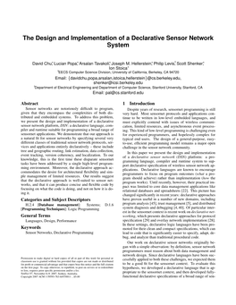 The Design and Implementation of a Declarative Sensor Network System