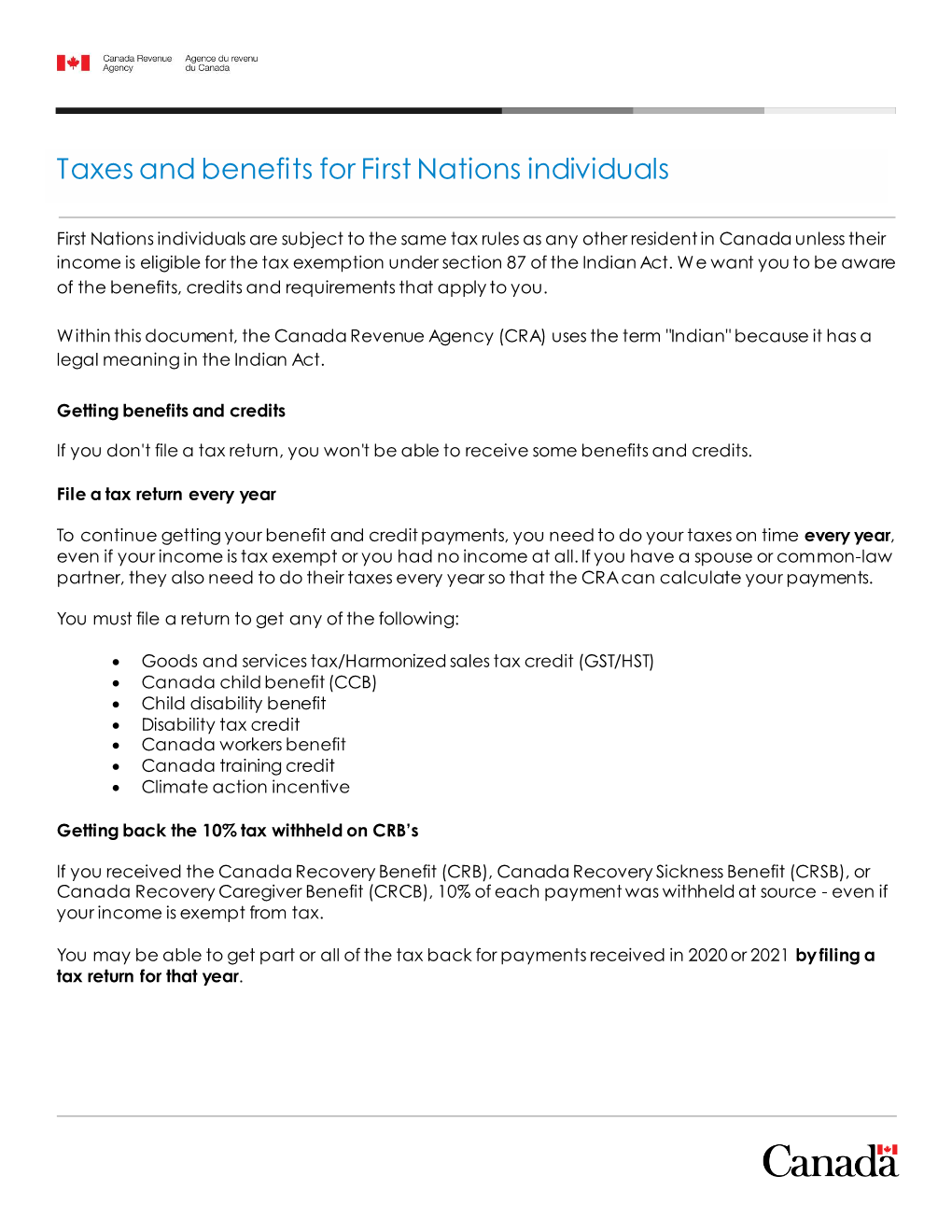 Taxes and Benefits for First Nations Individuals