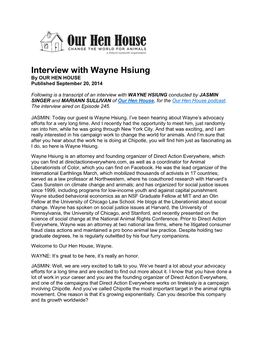 Wayne Hsiung by OUR HEN HOUSE Published September 20, 2014