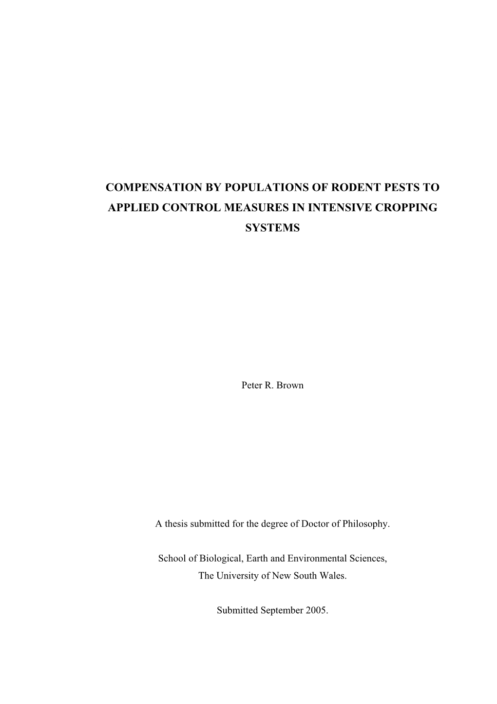 Compensation by Populations of Rodent Pests to Applied Control Measures in Intensive Cropping Systems