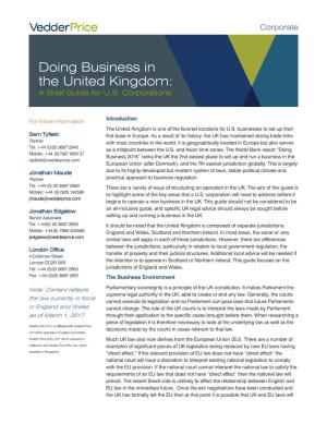 Doing Business in the United Kingdom: a Brief Guide for U.S