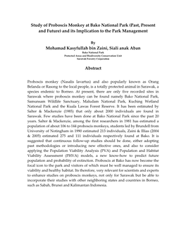 Study of Proboscis Monkey at Bako National Park (Past, Present and Future) and Its Implication to the Park Management