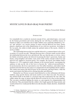 Mystic Love in Iran-Iraq War Poetry